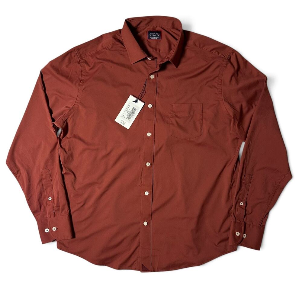 UNTUCKit Gironde Performance Wrinkle-Free Shirt Mens Size L Fired Brick NWT